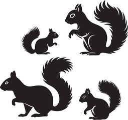 Set of squirrel silhouette on white background 