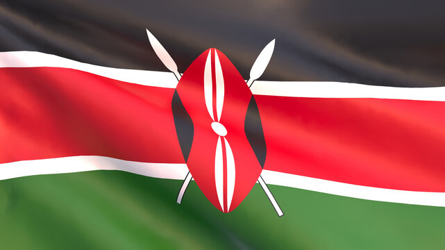 3D render - the national flag of Kenya fluttering in the wind