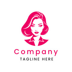 woman face logo template, line art illustration design