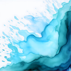 Abstract watercolor turquoise Paint Fluid Liquid  isolated on white background. Color art painting illustration texture 