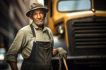 Generative AI picture of dustman who keeps streets clean and takes away trash city service
