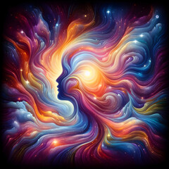 Fototapeta premium Abtract human face with spirituality energy waves, consciousness expansion
