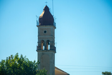 A Greek Orthodox church located in Argirades village,Corfu, Greece. Holy Triad church bell tower.