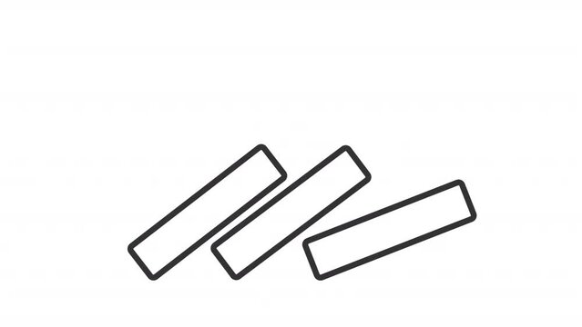 2D black simple thin line animation of finger pushing dominoes icon, HD video with transparent background, seamless loop 4K video representing economic crisis.