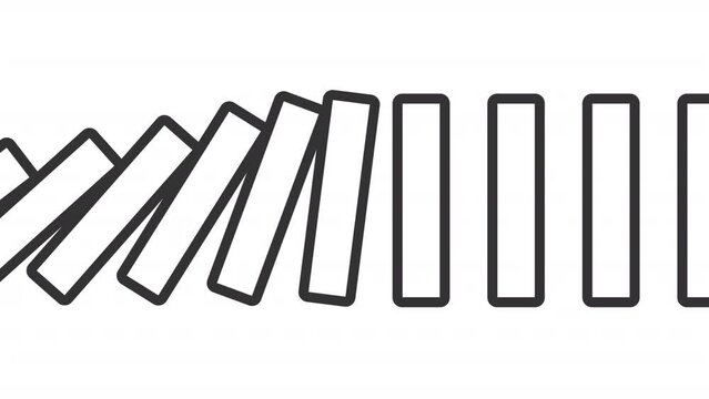 2D black simple thin line animation of endless dominoes falling icon, HD video with transparent background, seamless loop 4K video representing economic crisis.