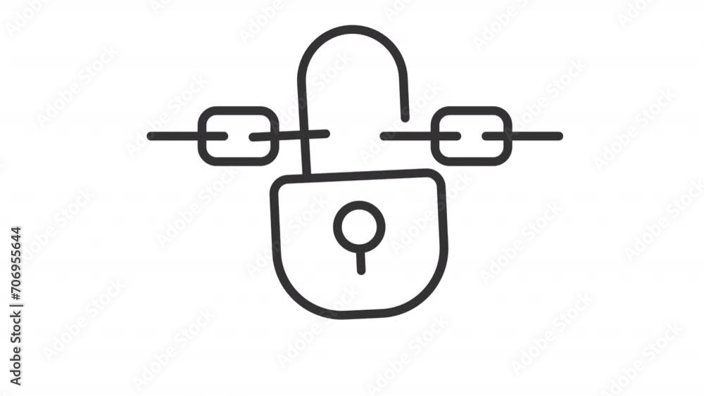 Poster 2d black simple thin line animation of chain with lock icon, hd video with transparent background, s
