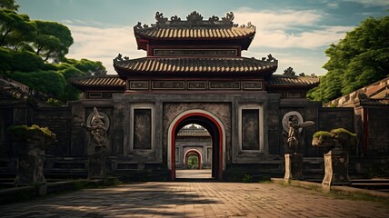 Beautiful view of the ancient gate of Hanoi, Vietnam - obrazy, fototapety, plakaty
