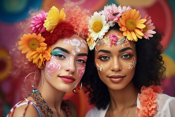Fototapeta premium AI generated picture of two charming homosexual girls spending romantic time together