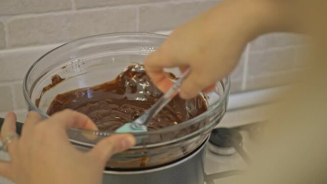 Melting Chocolate On Bain Marie. Preparing Chocolate Dessert