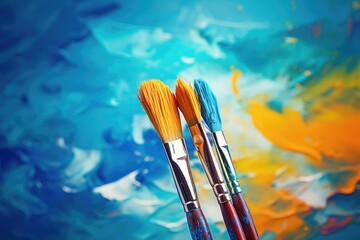 A set of brushes for drawing on an abstract background with blue paints