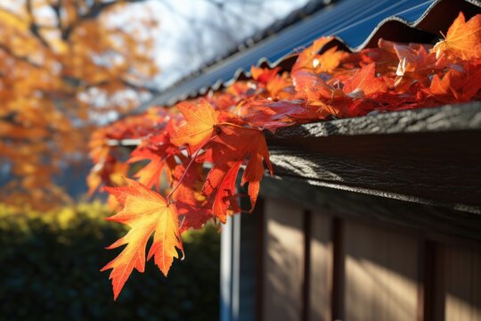 Autumn leaves in the roof drain
