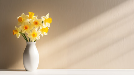 Bouquet of daffodils in a white vase