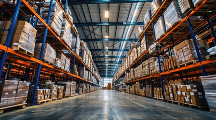 Obraz premium Warehouse Shelves Laden with Pallets