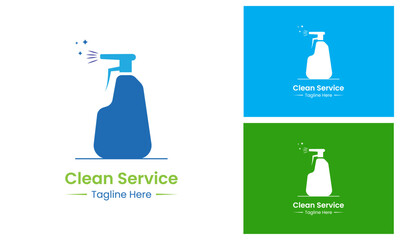 Clean Service Logo Design Template With Spray Bottle.