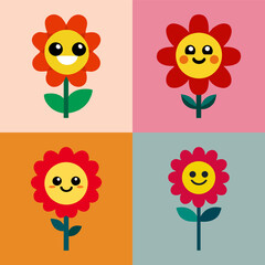 Happy cute sweet groovy hippie funny daisy flower wallpaper background vector.