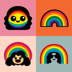 Happy cute sweet groovy hippie funny rainbow wallpaper background vector.