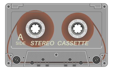 Old stereo cassette template. Plastic audio tape