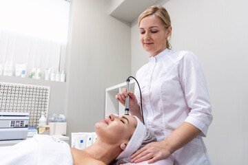 Close-up of woman on professional mesotherapy procedure. Rejuvenation Injections. Aesthetic...