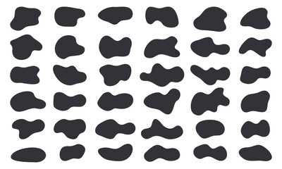 Set of organic blob or irregular abstract shapes. Liquid amoeba forms, black blotches isolated on white background. Doodle asymmetric splotches collection.