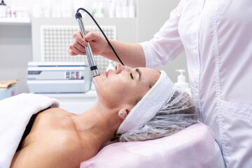 Side close up view of woman on professional mesotherapy procedure. Rejuvenation Injections....