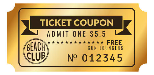 Golden ticket coupon template. Retro admit pass
