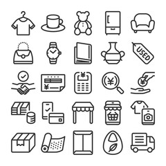 フリーマーケット リサイクルショップ アイコン セット