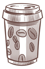 Coffee disposable cup sketch. Takeaway drink icon