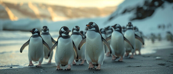 Klima-Portrait: Pinguine in ihrer natürlichen Umgebung - obrazy, fototapety, plakaty