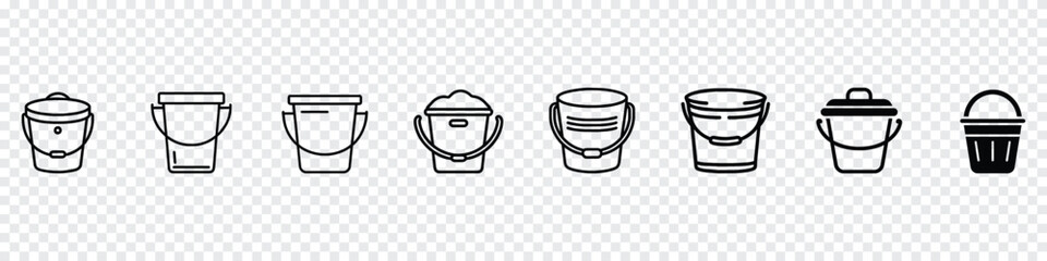 Bucket vector icon, bucket icon, Water bucket handle container equipment household clean plastic vector, bucket vector icon, Buckets set. Flat vector illustration. Bucket empty and with water, Bucket  - obrazy, fototapety, plakaty