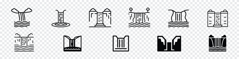 Waterfall icon, Waterfall tourism icon. Waterfall different style icon set. waterfall icon, waterfall logo. water logo © marufpro555777