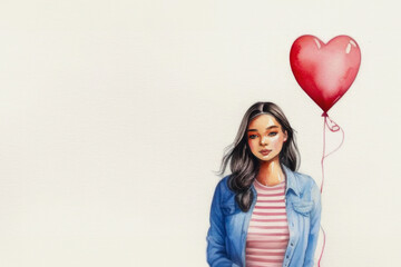 girl holding red balloon of heart