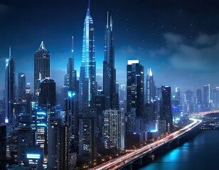 Fototapeta na wymiar A glimpse into the future: a technology-infused metropolis where the skyline knows no bounds.