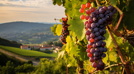  Colorful grapes on the vine at a tuscan vineyard