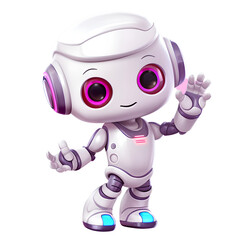 Cute pink AI Robot Chatbot Waving Set, isolated on transparent background