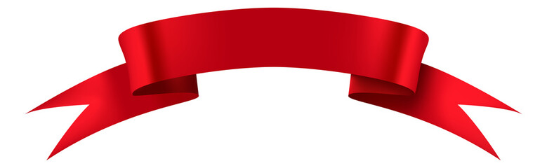 Red ribbon label. Realistic silk tape mockup