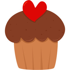 chocolate cupcake with red heart on top, dessert, flat design, valentines day element