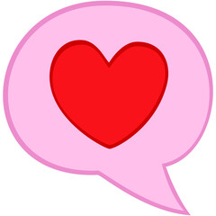 red heart in pink chat bubble, flat design, social media illustration, love symbols