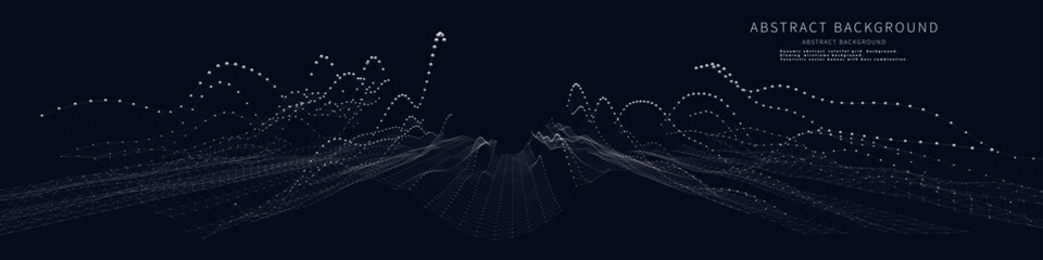 Abstract background waves color graphs from dots and lines on dark. Technology wireframe helix concept in virtual space. Big Data. Banner for business, science and technology data analytics.