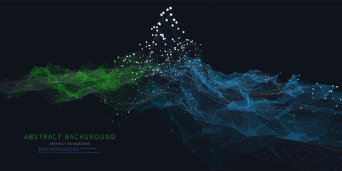 Abstract background chaotic color graphs from dots and lines isolated. Technology wireframe helix concept in virtual space. Big Data. Banner for business, science and technology data analytics.