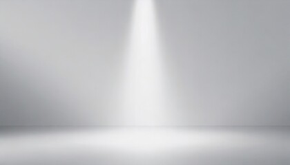 Empty studio with a beam of light on white and grey background. Minimalist mockup for podium display and showcase, studio room, Desk illuminated by spotlight, interior room for displaying products