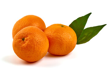 Mandarin. Tangerines with leaves, isolated on white background.