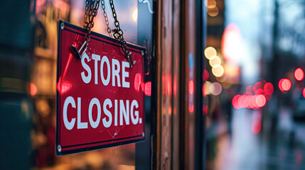 Horizontal Close Up Shot Of Store Closing Sign On Business - obrazy, fototapety, plakaty