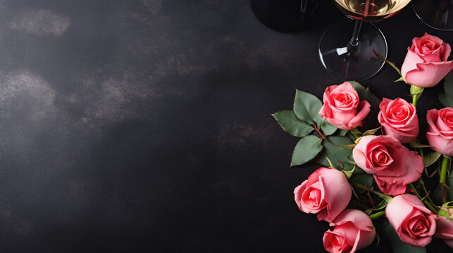 Champagne and rose. valentines day background
