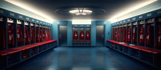 Fotobehang No people football players locker room light, blue, red © Muhammad