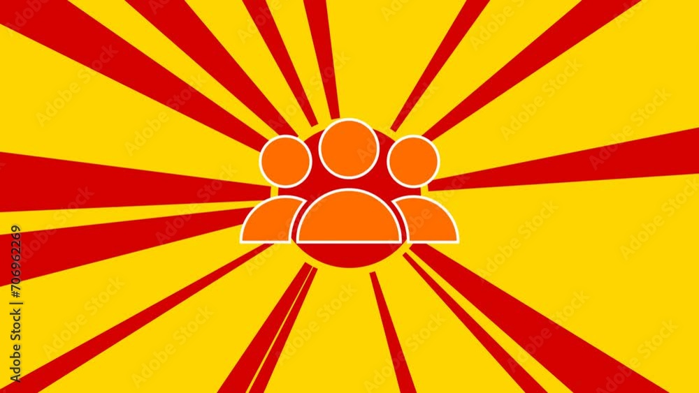 Poster people symbol on the background of animation from moving rays of the sun. large orange symbol increa