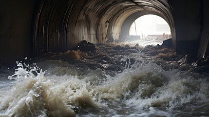 Contaminated storm water in a concrete culvert - obrazy, fototapety, plakaty