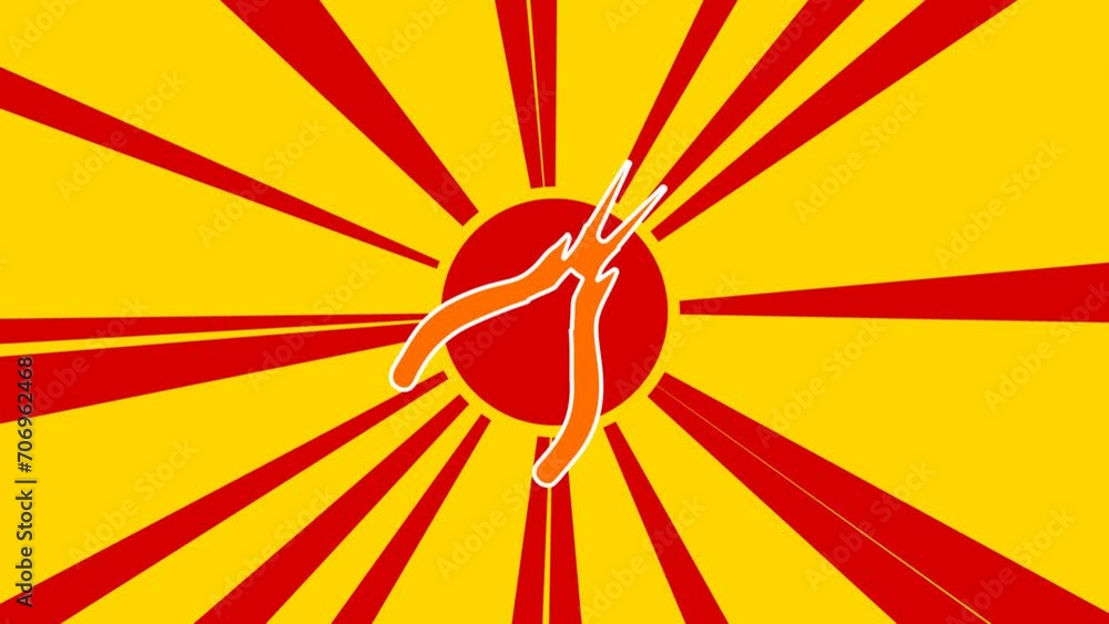 Poster round pliers symbol on the background of animation from moving rays of the sun. large orange symbol 