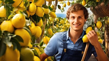 Young Farmer Harvesting Lemons: Orchard Lifestyle