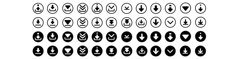 Download icon vector set. Upload button illustration collection. Load symbol or logo.