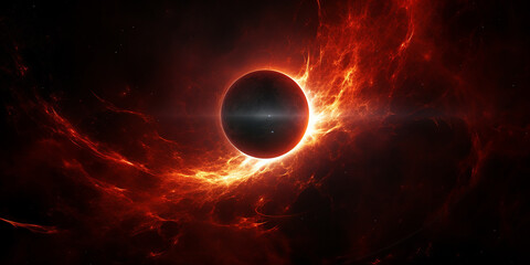 red star, abstract illustration on the theme of space, solar eclipse - obrazy, fototapety, plakaty
